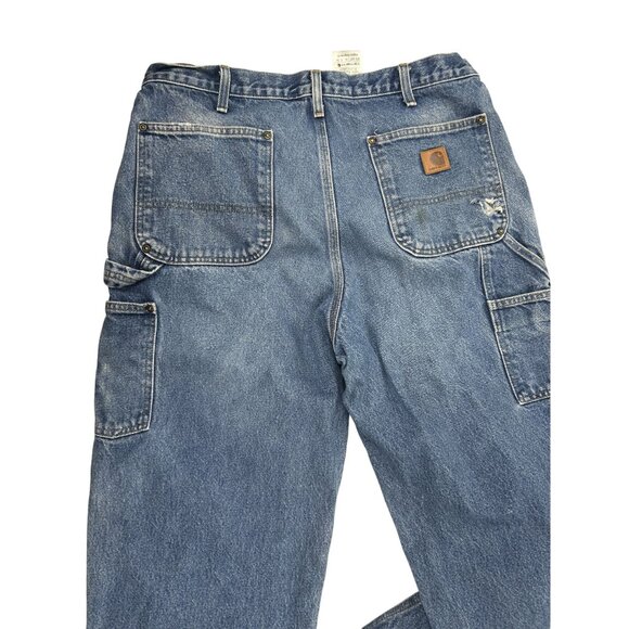 Carhartt Mens Double Knee  Workwear Blue Denim Jeans 36x34 Original Dungaree Fit - Picture 8 of 16